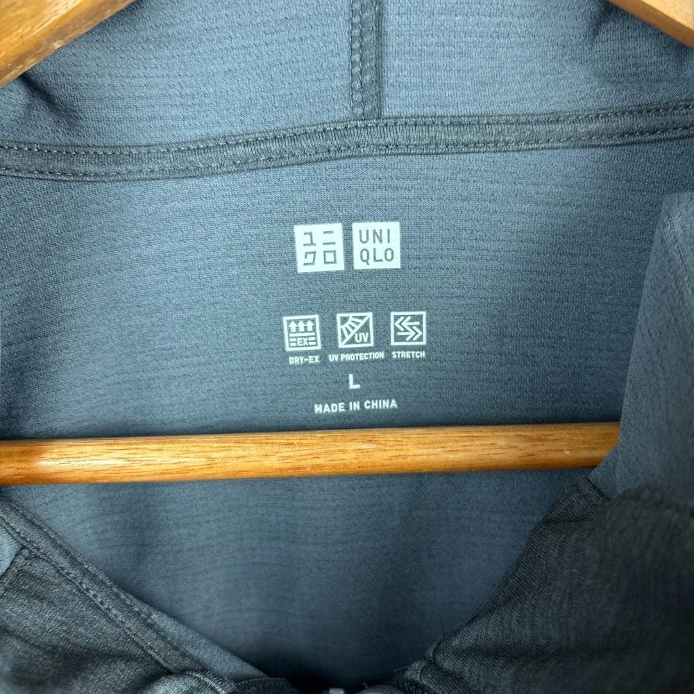 Uniqlo Dry-Ex Lightweight Athletic Jacket Full Zip Mens Large Gray Hooded Baggy - Picture 3 of 8